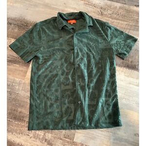 Negative Space Mens Terry Cloth Jacquard Tropical Camp Shirt Green Small